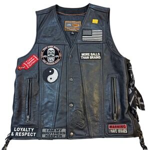First Manufacturing Leather Motorcycle Vest Mens L Biker Patch Route 66 Skull